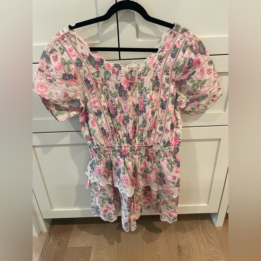 LoveShackFancy Floral Dress in Pink and Green